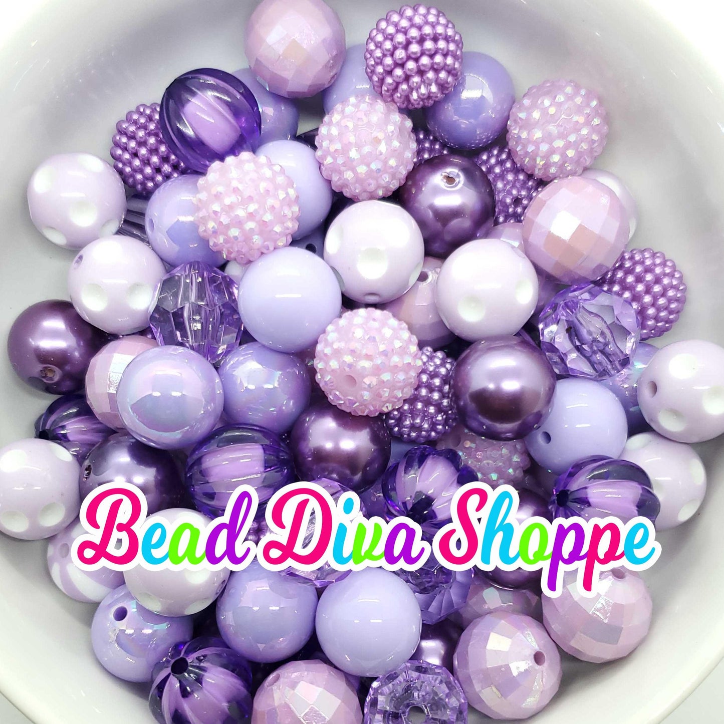 Set of 24 - 20mm - PURPLE - Mix - Bead Lot - Bead Mix - Bubblegum - Round Acrylic Beads for DIY and Jewelry Making Supplies