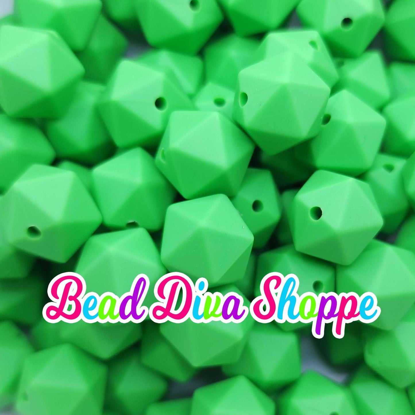 Set of 10 - 14mm - GRASS GREEN HEX - Silicone Beads - for Diy and Jewelry Making Supplies