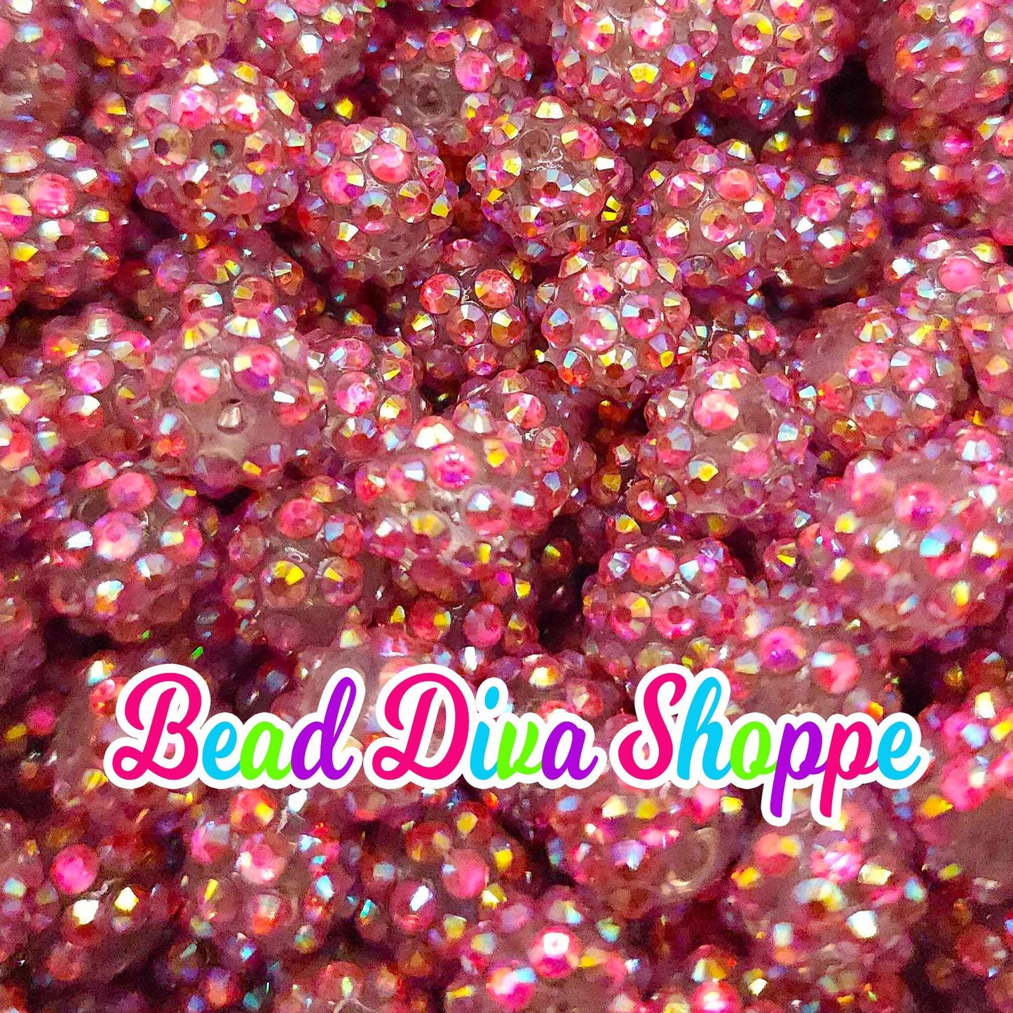 12mm - Set of 10 - CLEAR PINK AB Beads - Bubblegum - Rhinestone - Acrylic Beads for Diy and Jewelry Making Supplies
