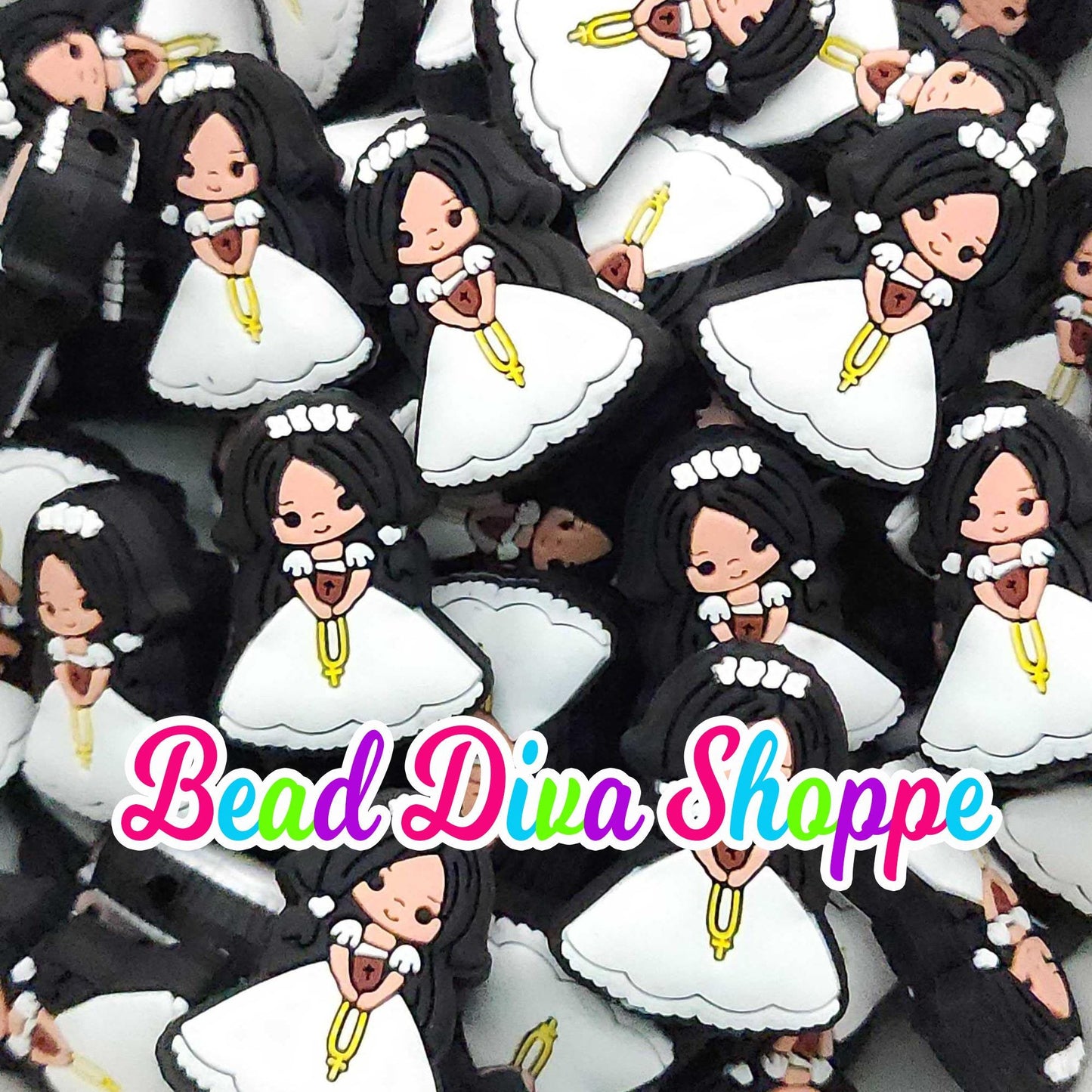 Set of 2 - 26mm x 25mm - ADORABLE COMMUNION GIRL - Focal Beads - Diy Jewelry Making - Beaded Pens - Keychains - Bracelets