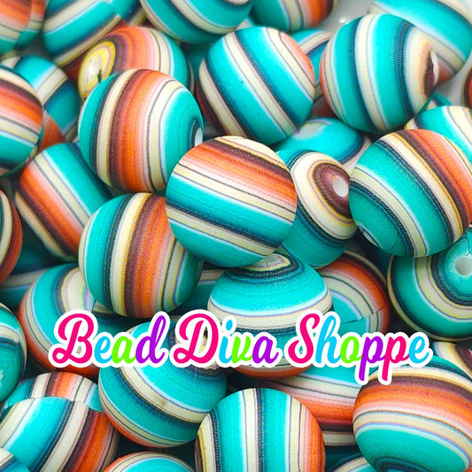 Set of 10 - 15mm - WESTERN STRIPES - Round Silicone Beads for Diy and Jewelry Making Supplies - Keychains - Beaded Pens