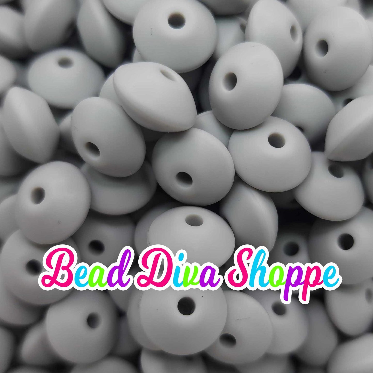 Set of 20 - LIGHT GRAY - 12mm Silicone Lentil Beads - DIY Jewelry Making - Beaded Pens - Keychains - Bracelets