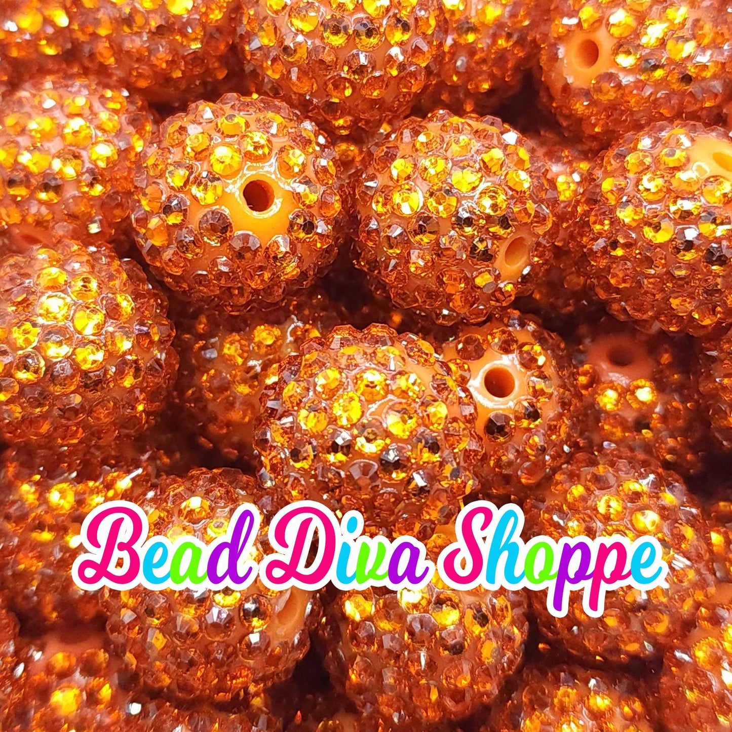 20mm - ORANGE - Rhinestone Beads - Bubblegum - Chunky - Round Acrylic Beads for Diy and Jewelry Making Supplies