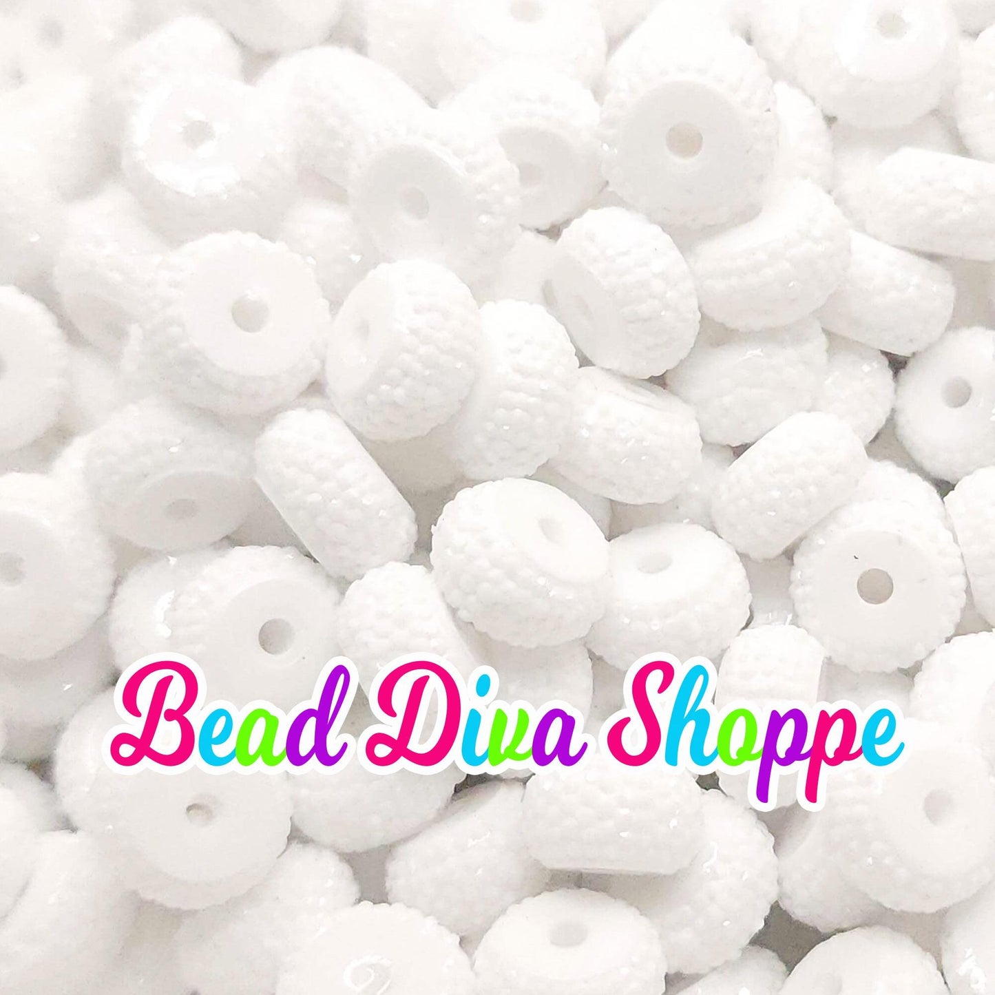 12mm - SET of 10 - WHITE - Acrylic Rondelle Flat Rhinestone Spacer Beads - Round Beads for Diy and Jewelry Making Supplies