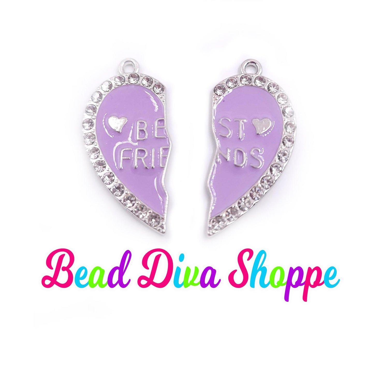 2 - Pieces - 30mmX31mm - BEST FRIENDS with RHINESTONES Charms - Pink - Beads - Diy - Jewelry - Beaded Pens - Bracelets - Cup Charms
