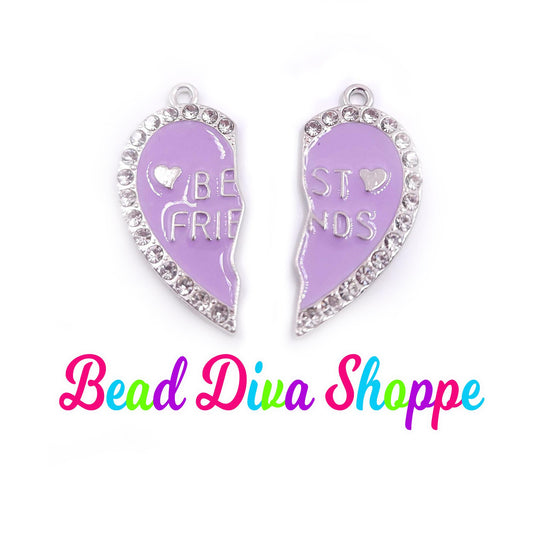 2 - Pieces - 30mmX31mm - BEST FRIENDS with RHINESTONES Charms - Pink - Beads - Diy - Jewelry - Beaded Pens - Bracelets - Cup Charms