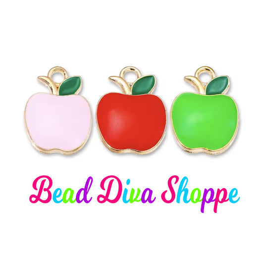 Set of 6 - 14mmX12mm - CUTE TEACHER APPLES - 2 of each Color - Charms - Beads - Diy - Jewelry - Beaded Pens - Keychains