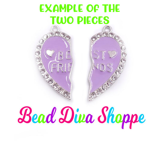 2 - Pieces - 33mmX32mm - BEST FRIENDS with RHINESTONES Charms - Pink/Blue - Butterflies - Jewelry - Beaded Pens - Bracelets - Cup Charms