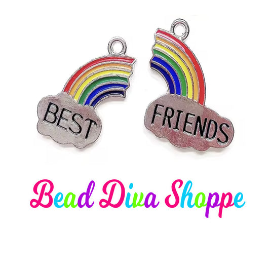2 - Pieces - 24mmX20mm - BEST FRIENDS - RAINBOW - Charms - Beads - Diy - Jewelry - Beaded Pens - Keychains - Bracelets - Cup Charms