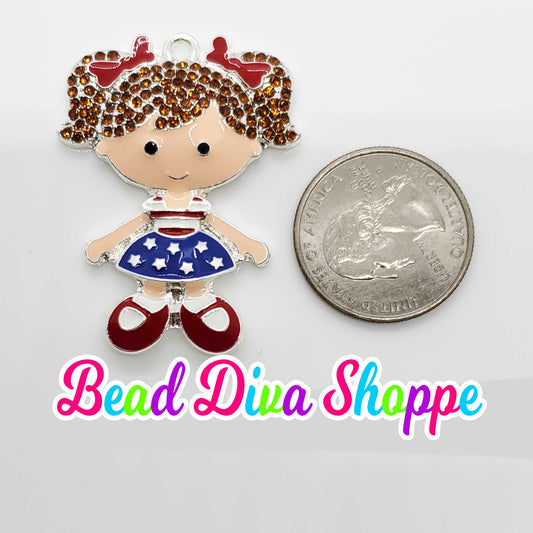45mm x 33mm - USA GIRL w/RHINESTONES - Pendants for Diy and Jewelry Making Supplies