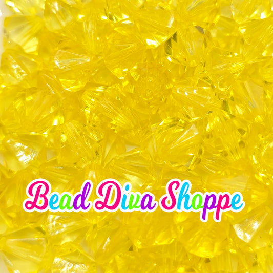 Set of 10 - 14mm - YELLOW - Transparent Faceted BICONE Beads for Diy and Jewelry Making Supplies