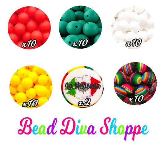 Set of 50 - 15mm - LA MEXICANA MIX - Silicone Beads - Diy Jewelry Making - Beaded Pens - Keychains - Bracelets