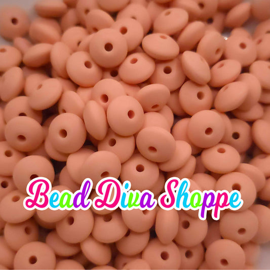 Set of 20 - PEACH- 12mm Silicone Lentil Beads - DIY Jewelry Making - Beaded Pens - Keychains - Bracelets