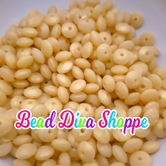 Set of 20 - Light Metallic Pearl Gold - 12mm Silicone Lentil Beads - DIY Jewelry Making - Beaded Pens - Keychains - Bracelets