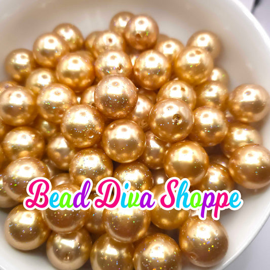 20mm - GOLD - Pearl Glitter - Bubblegum Chunky Beads - Round Acrylic Beads for Diy and Jewelry Making Supplies