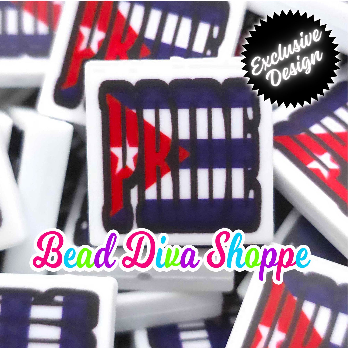 EXCLUSIVE - Set of 2 - 28mmX28mm - CUBA PRIDE - Focal Beads - Diy Jewelry Making - Beaded Pens - Keychains - Bracelets