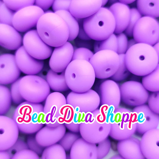 14mm - Set of 10 - MEDIUM PURPLE - Abacus Rondelle Round Loose Silicone Spacer Beads - Beadable pens - Keychains - Jewelry
