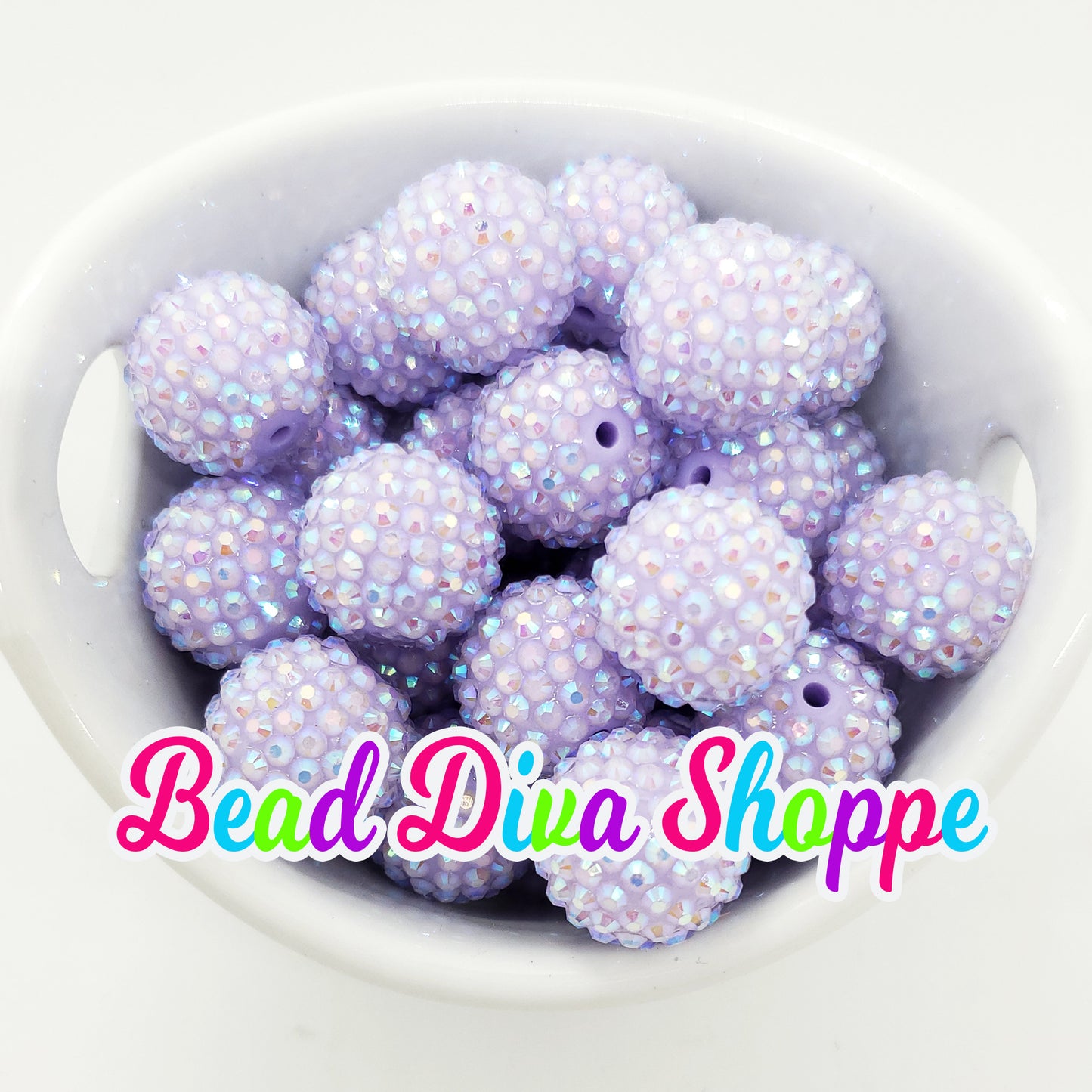 20mm - LIGHT PURPLE AB - Rhinestone Beads - Bubblegum - Chunky - Round Acrylic Beads for Diy and Jewelry Making Supplies