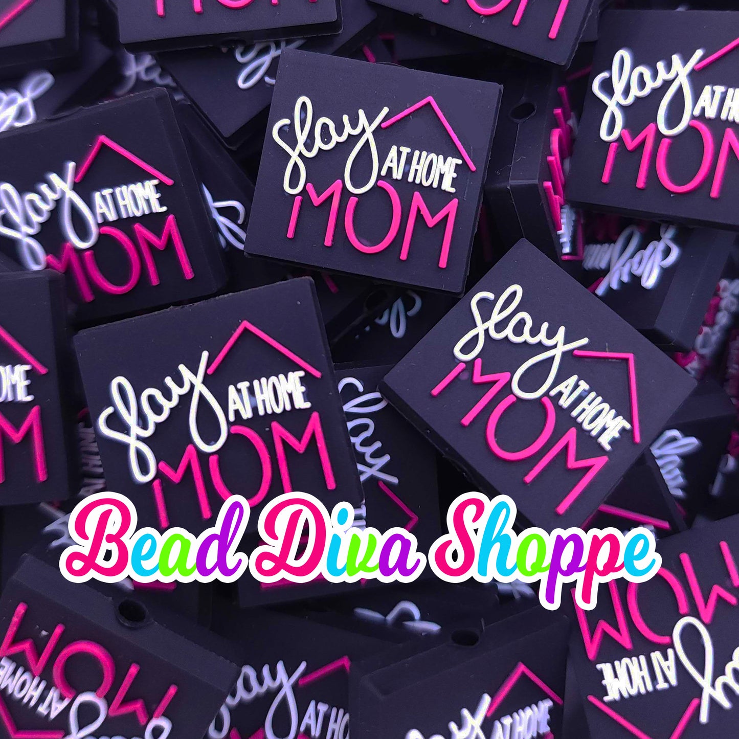 Set of 2 - 24mm x 24mm - SLAY at HOME MOM- Focal Beads - for Diy - Craft - Jewelry Making Supplies