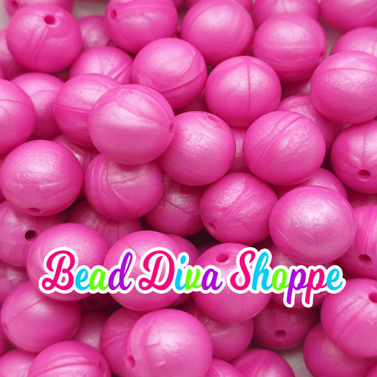 Set of 10 - 15mm - PEARL HOT PINK - Silicone Beads - Diy Jewelry Making - Beaded Pens - Keychains - Bracelets