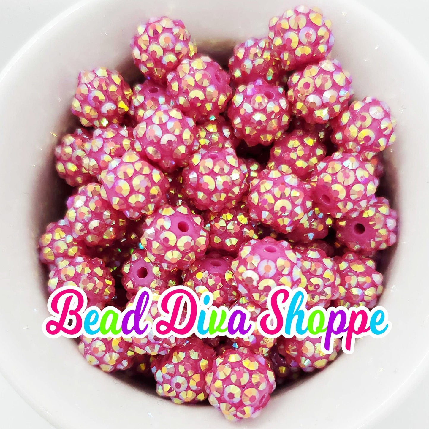 Set of 10 - 12mm- Hot Pink Rhinestone AB Beads - Bubblegum - Round Acrylic Beads for DIY and Jewelry Making Supplies
