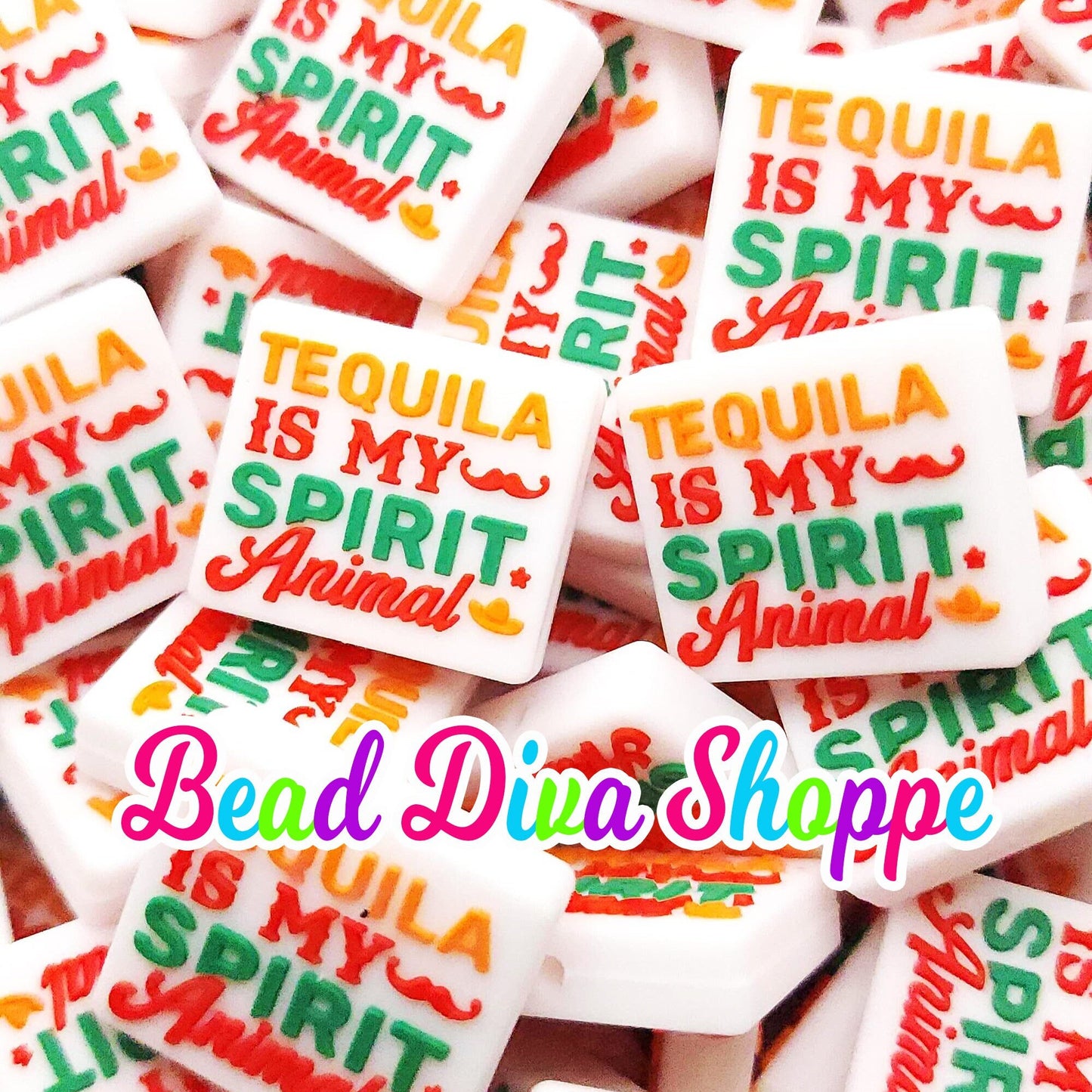 Set of 2 - 23mm X 26mm - TEQUILA is my SPIRT ANIMAL - Focal Silicone Beads - for Diy - Craft - Jewelry Making Supplies