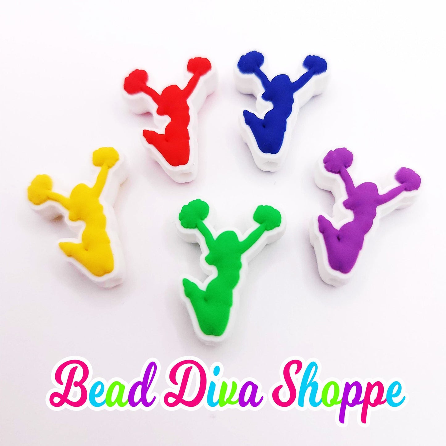 Set of 2 - 26mm x 12mm - CHEERLEADER - 5 COLORS to choose from!! - Focal Silicone Beads - for Diy - Craft - Jewelry Making Supplies
