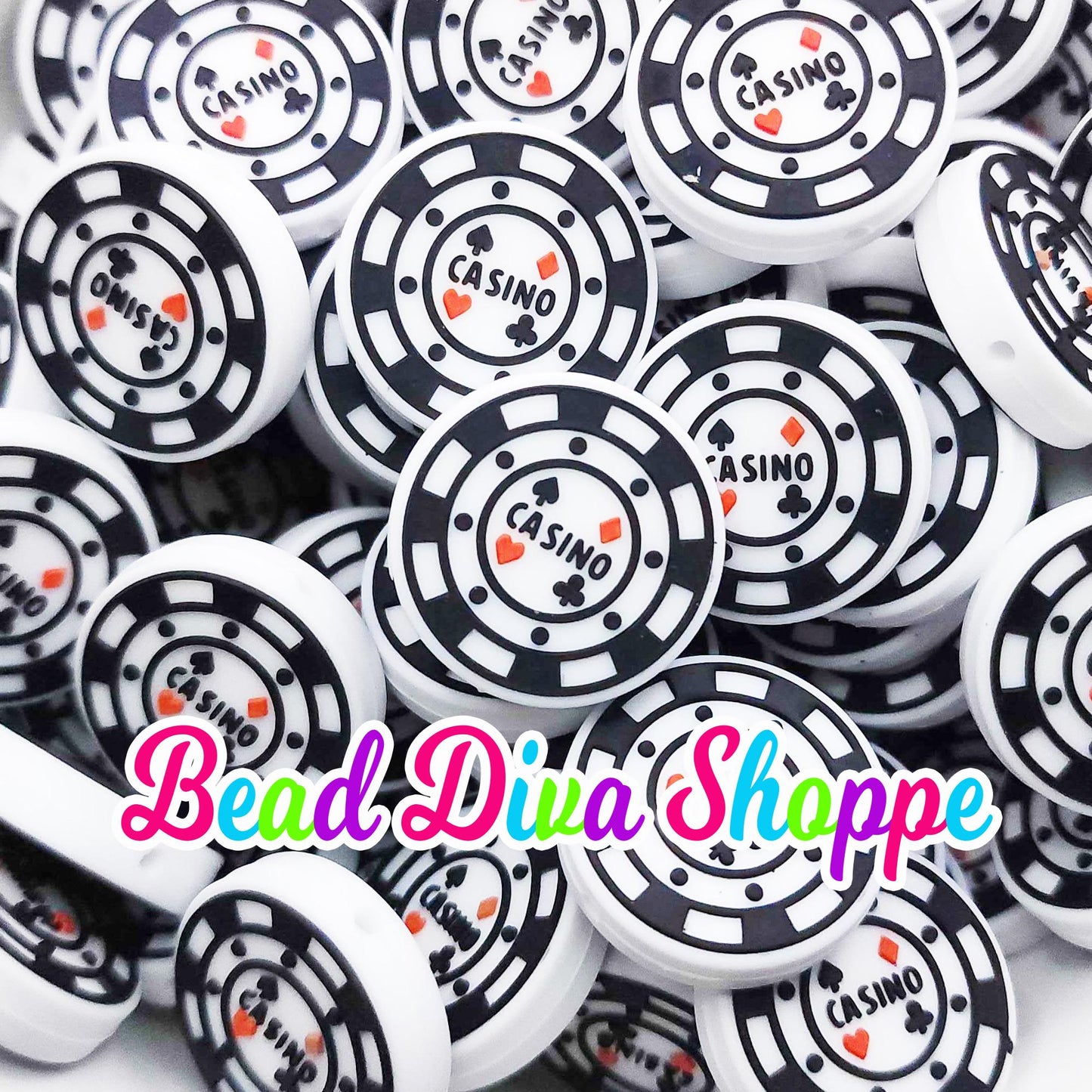 Set of 2 - 28mm - CASINO CHIP - Focal Beads - DIY Jewelry Making - Beaded Pens - Keychains - Bracelets