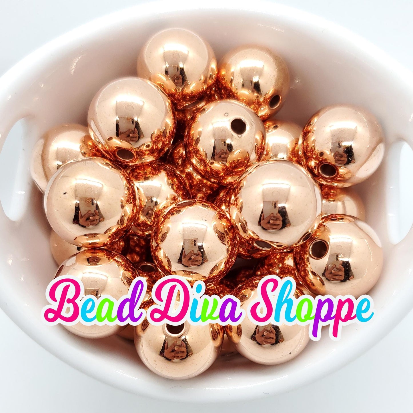 20mm - ROSE GOLD - Shiny Beads - Bubblegum - Round Acrylic Beads for Diy and Jewelry Making Supplies