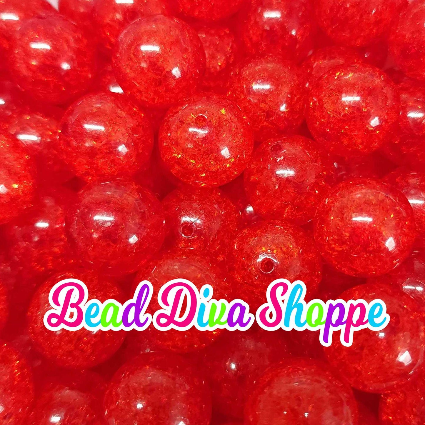 20mm - RED - Crackle Beads- Bubblegum - Round Acrylic Beads for Diy and Jewelry Making Supplies