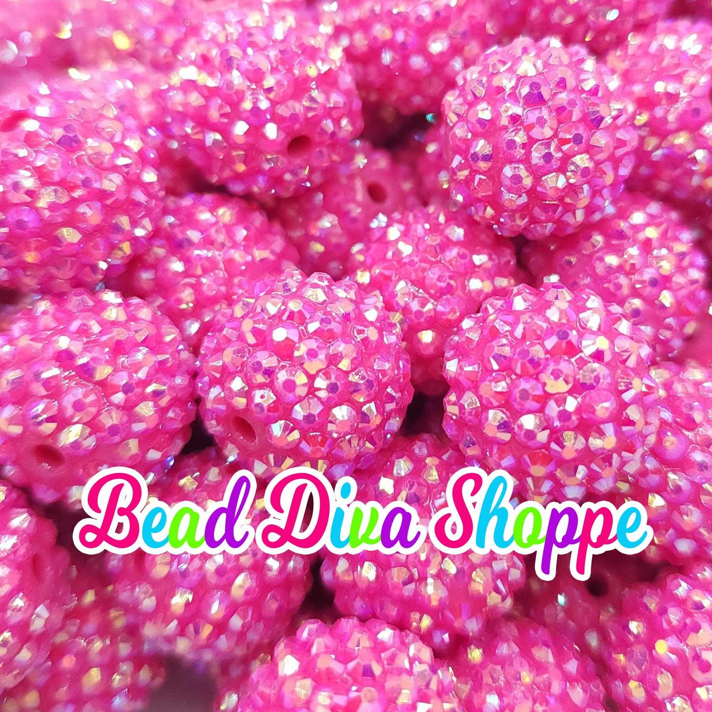 20mm - HOT PINK - AB - Rhinestone Beads - Bubblegum - Chunky - Round Acrylic Beads for Diy and Jewelry Making Supplies