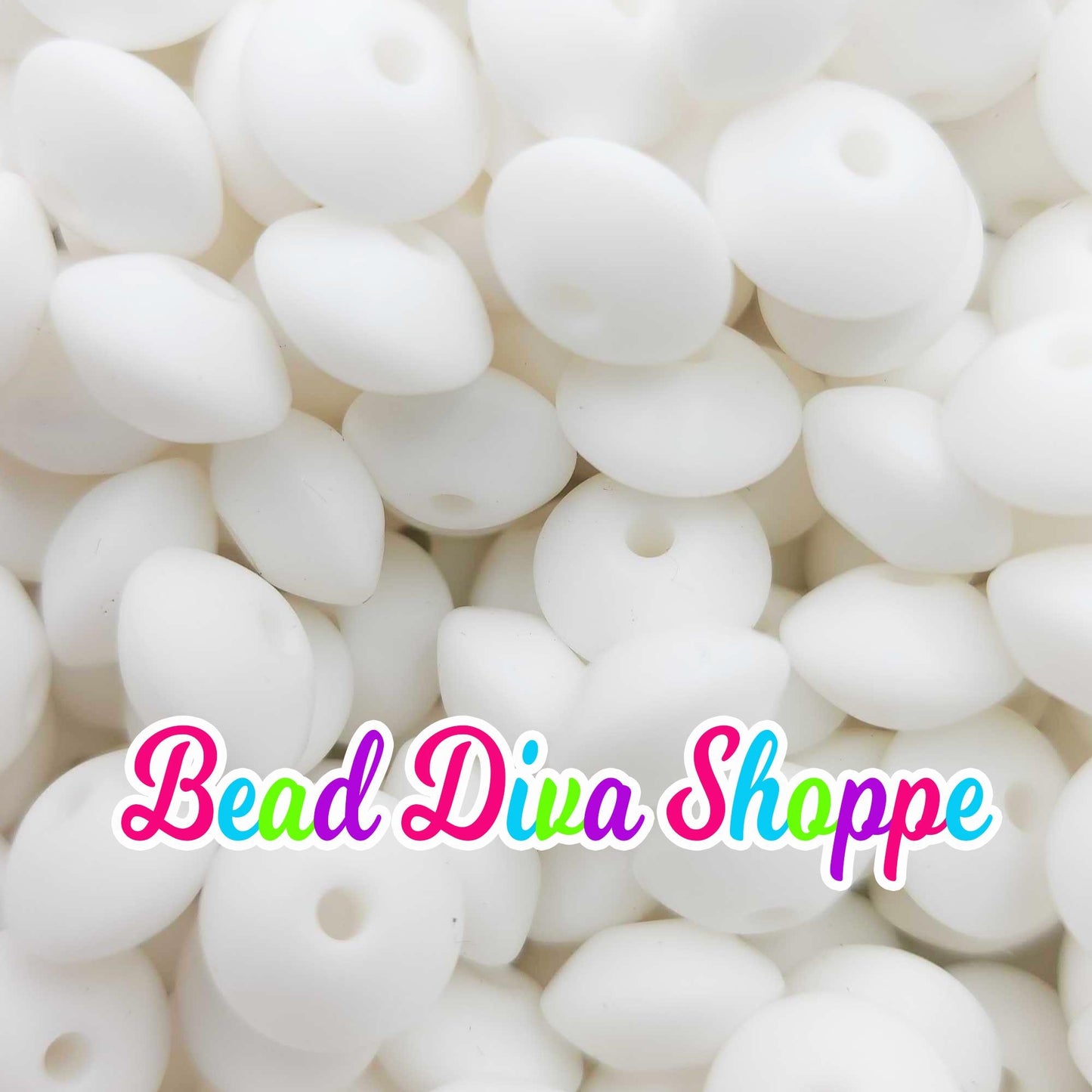Set of 20 - SNOW WHITE - 12mm Silicone Lentil Beads - DIY Jewelry Making - Beaded Pens - Keychains - Bracelets