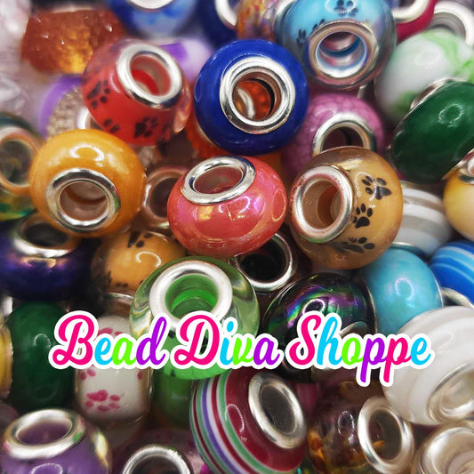 Set of 50 - Lot Assorted Resin Beads - 14mm European Large Hole Beads Rondelle Beads - Spacer Beads for Diy and Jewelry Making Supplies