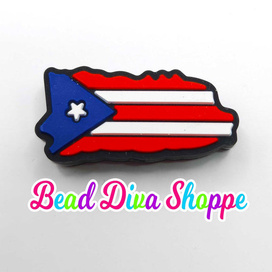 Set of 2 - 33mm X 16mm - PUERTO RICO FLAG - Focal Beads - Diy Jewelry Making - Beaded Pens - Keychains - Bracelets
