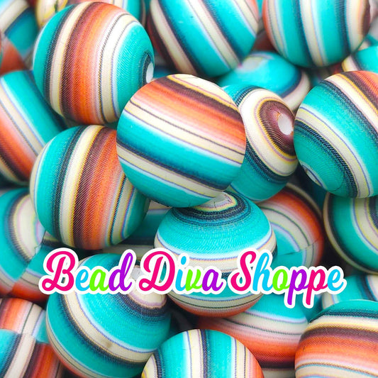 WHOLESALE - Set of 50/100 - 15mm - WESTERN STRIPES - Round Silicone Beads for Diy and Jewelry Making Supplies - Keychains - Beaded Pens