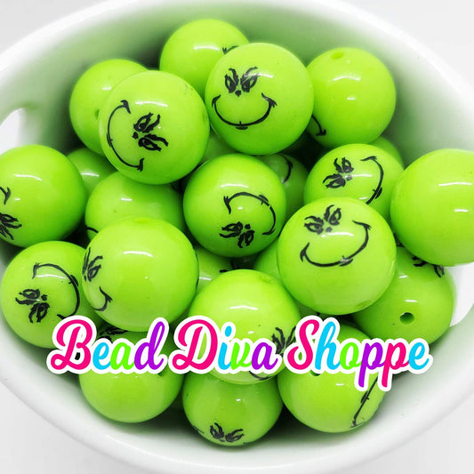 20mm - GRINCHY - CHRISTMAS - Mean One - Acrylic Beads- Bubblegum - Round Acrylic Beads for Diy and Jewelry Making Supplies
