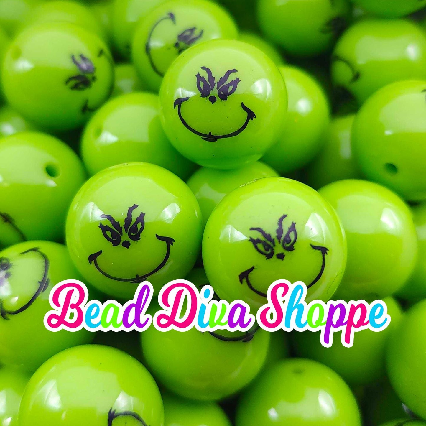 20mm - GRINCHY - CHRISTMAS - Mean One - Acrylic Beads- Bubblegum - Round Acrylic Beads for Diy and Jewelry Making Supplies