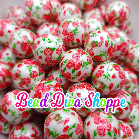 20mm - SWEET ROSES - Acrylic Beads- Bubblegum - Round Acrylic Beads for Diy and Jewelry Making Supplies