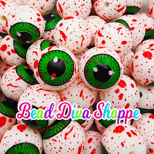 Set of 10 - 15mm - SPOOKY HALLOWEEN EYES - Round Silicone Beads for Diy and Jewelry Making Supplies - Keychains - Beaded Pens