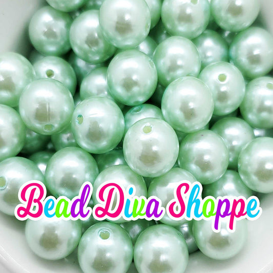 12mm - Set of 10 - MINT GREEN - Pearl Chunky Bubblegum - Round Acrylic Beads for Diy and Jewelry Making Supplies