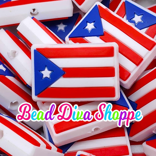 Set of 2 - 27mm x 17mm - PUERTO RICAN FLAG - Pride - Focal Beads - Diy Jewelry Making - Beaded Pens - Keychains - Bracelets