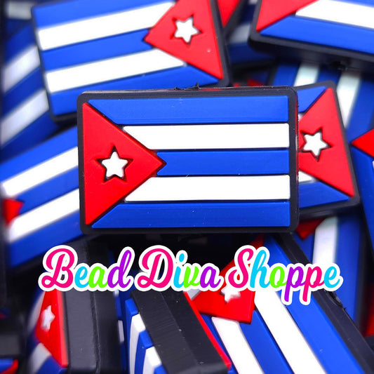 Set of 2 - 27mm x 17mm - CUBAN FLAG - Cubano Pride - Focal Beads - Diy Jewelry Making - Beaded Pens - Keychains - Bracelets