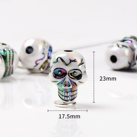 23mmx17mm - Set of 2 - HALLOWEEN AB Color Plated SKULLS - Charm Beads for Diy and Jewelry Making Supplies