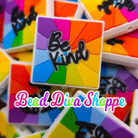 Set of 2 - 30mm X 30mm - BE KIND - Focal Beads - DIY Jewelry Making - Beaded Pens - Keychains - Bracelets