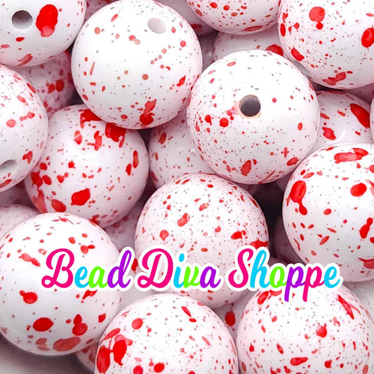 20mm - HALLOWEEN BLOOD SPLATTER - Print Beads - Bubblegum - Round Acrylic Beads for Diy and Jewelry Making Supplies