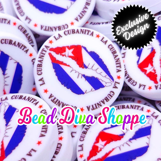 EXCLUSIVE - Set of 2 - 28mm - LA CUBANITA - Cuban Pride - Focal Beads - Diy Jewelry Making - Beaded Pens - Keychains - Bracelets