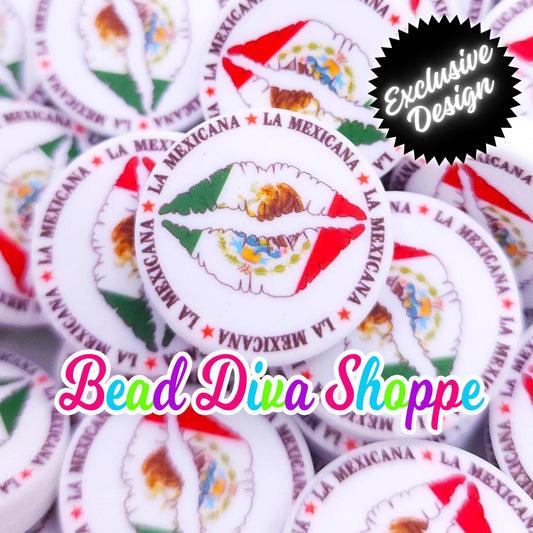 EXCLUSIVE - Set of 2 - 28mm - LA MEXICANA - Mexican Pride - Focal Beads - Diy Jewelry Making - Beaded Pens - Keychains - Bracelets