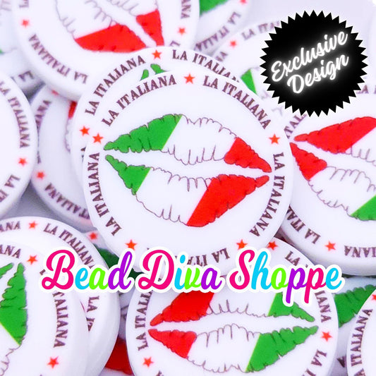 EXCLUSIVE - Set of 2 - 28mm - LA ITALIANA - Italian Pride - Focal Beads - Diy Jewelry Making - Beaded Pens - Keychains - Bracelets