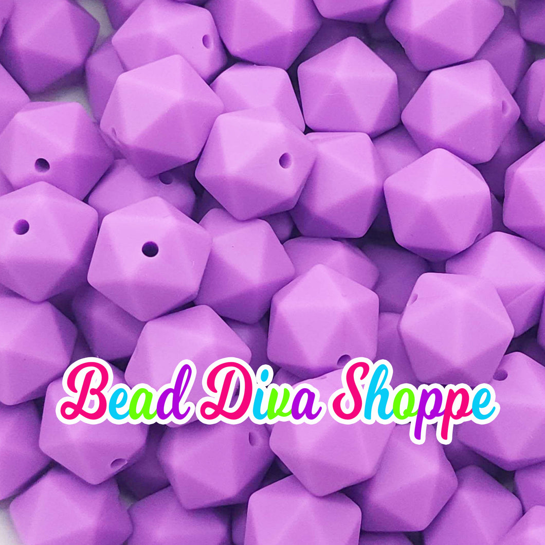 Set of 10 - 14mm - PURPLE HEX - Silicone Beads - for DIY and Jewelry Making Supplies