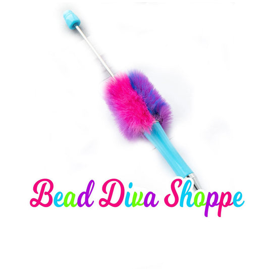 Set of 2 - Purple / Hot Pink / Blue - FLUFFY / POMPOM Pens - Beadable - Supplies - Diy Jewelry Making - Gifts
